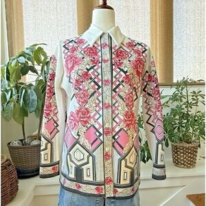 Vintage Smartiques Union Made‎ Blouse Women's 38 M/L Geometric 70s Groovy Disco